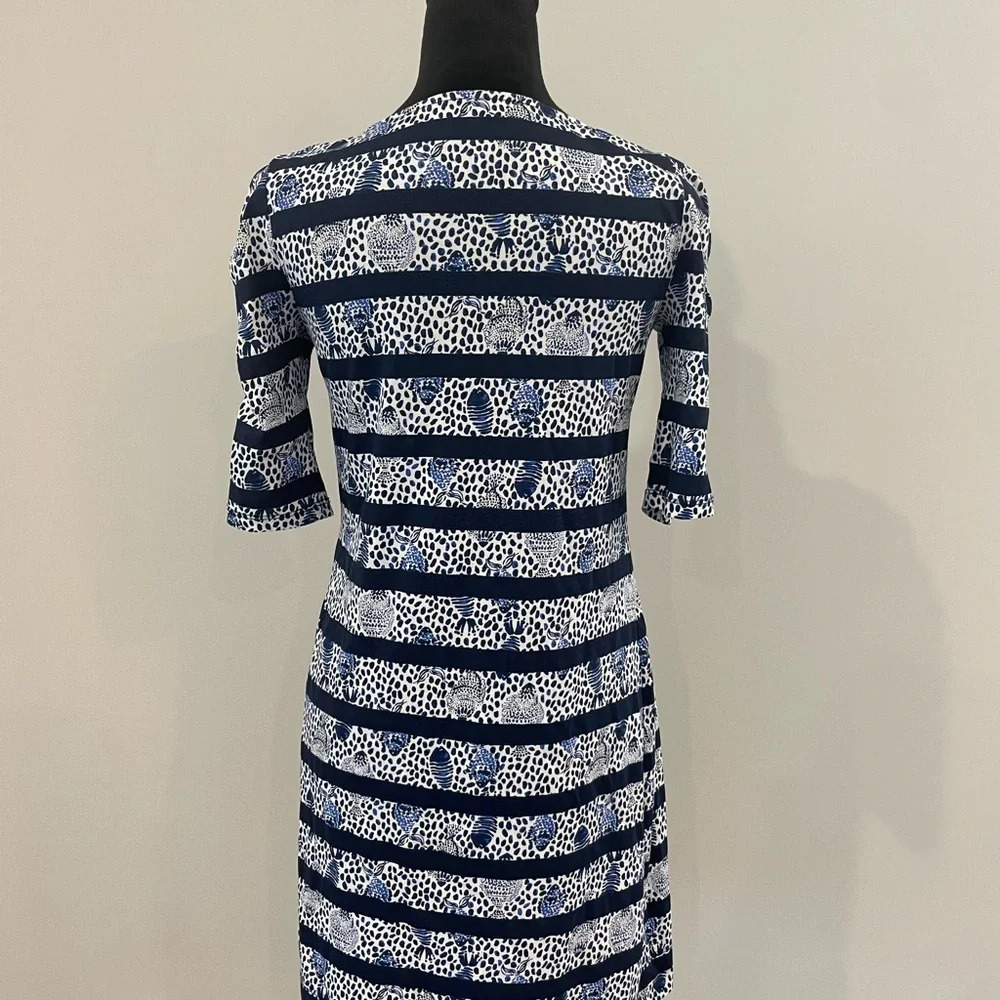 LILLY PULITZER LAJOLLA XS Navy White Fish Heart & Sole Stripe Puff Sleeve Dress - Picture 6 of 8